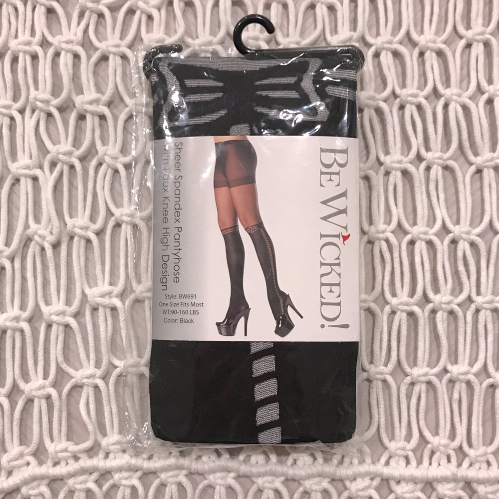 Sheer Spandex Pantyhose w/Faux Knee High Design